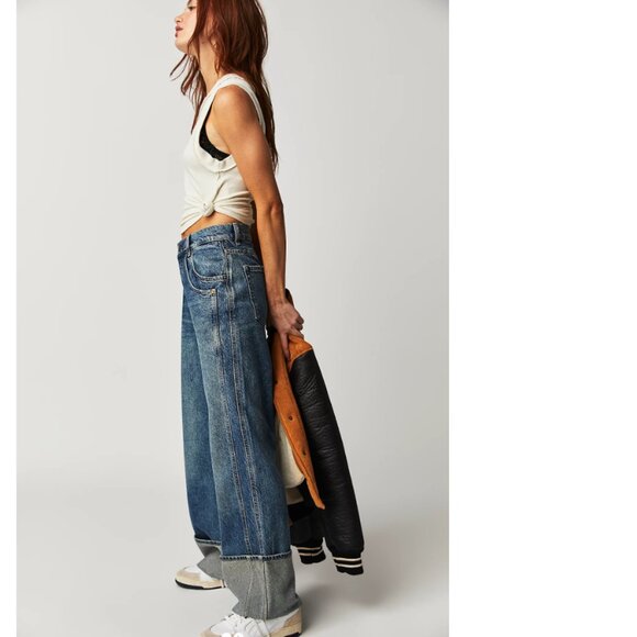 new Free People We The Free Final Countdown Cuffed Low-Rise Jeans ZERO 254 6M3T - Picture 3 of 15